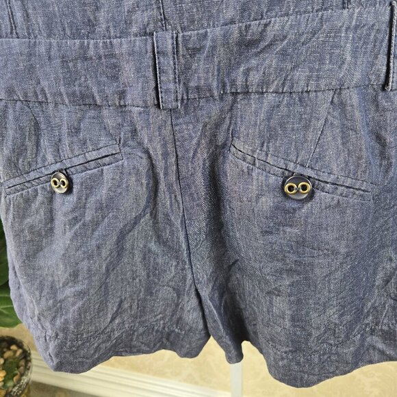 Trina Turk Size Small Blue Romper Cap Sleeve Button Front Zip Fly V-neck - Picture 8 of 14